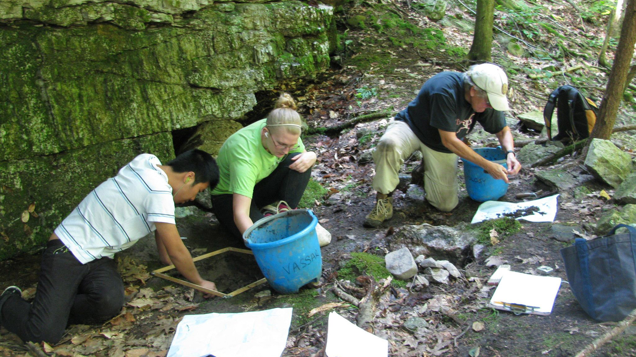 People participating in a geological excavation.
