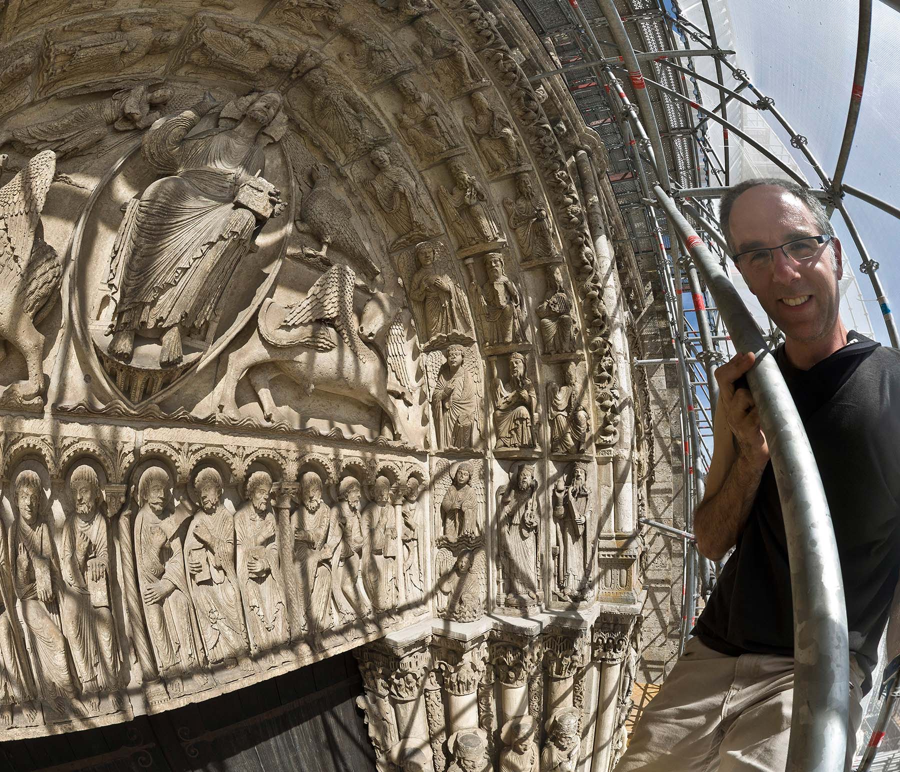 Tallon at work at Notre Dame Cathedral.