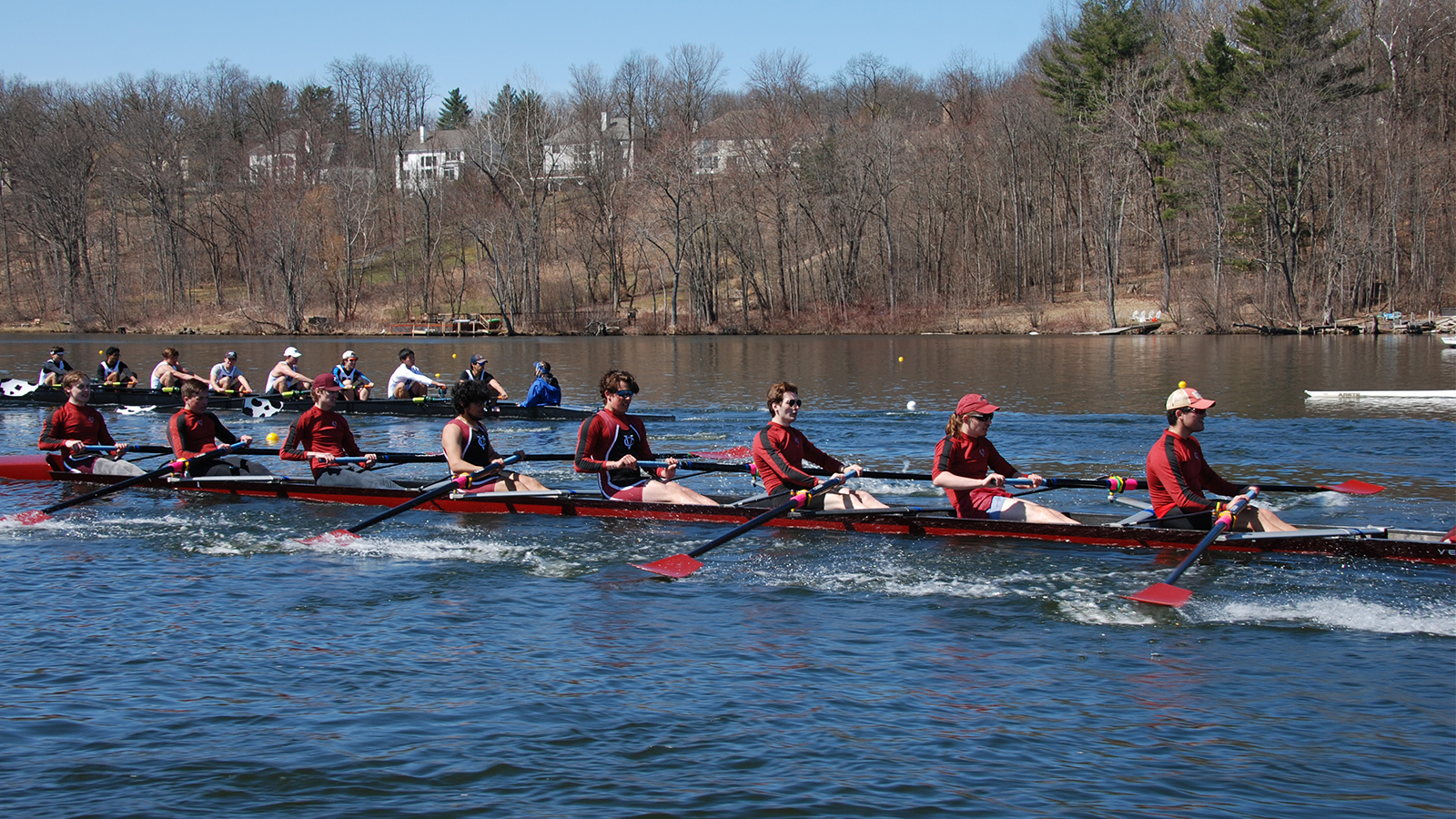 action shot of Vassar's men's rowing team