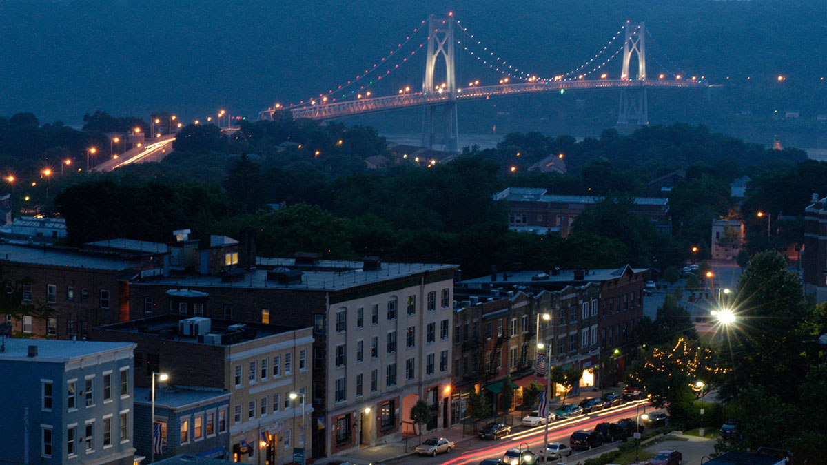 Mid-Hudson Bridge in Poughkeepsie, New York at night. Photo credit: City of Poughkeepsie.
