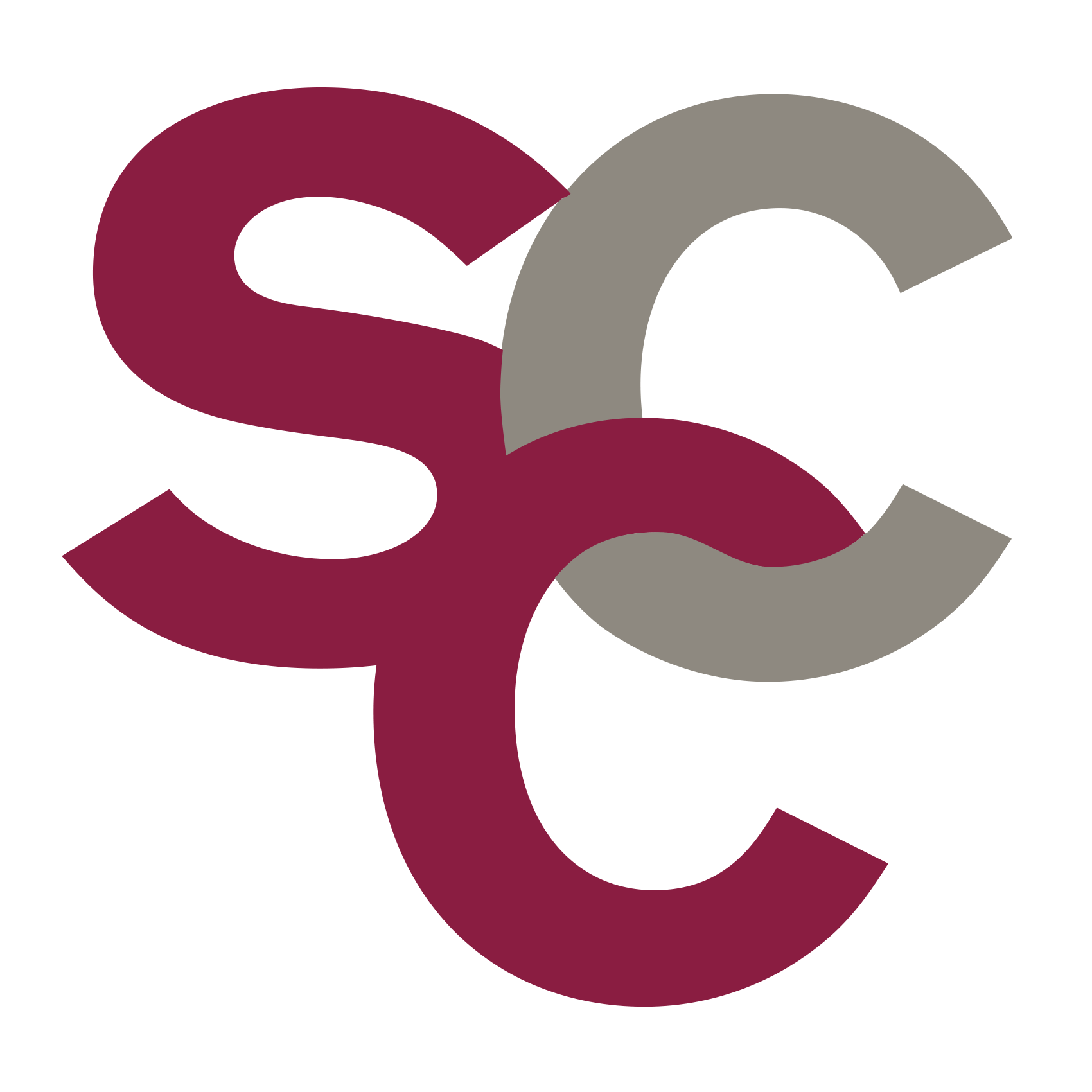 Maroon, grey and white graphic with the letters SCC.