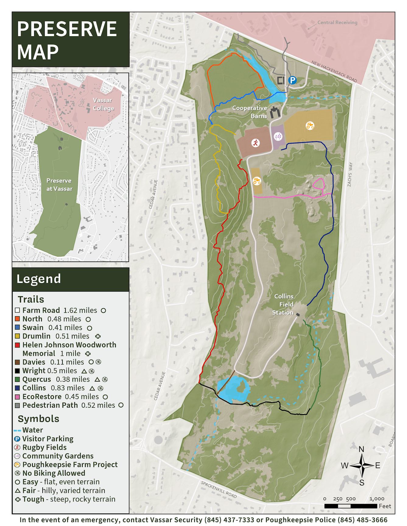 An image depicting a trail map of the Vassar College Preserve.