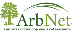 Green illustration of a tree with text that reads: ArbNet, the interactive community of arboreta.