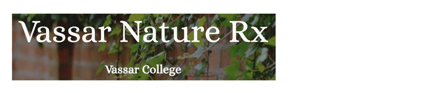 Graphic with a brick wall with green vines draped over it in the background and white text in the foreground that reads: Vassar Nature RX, Vassar College.