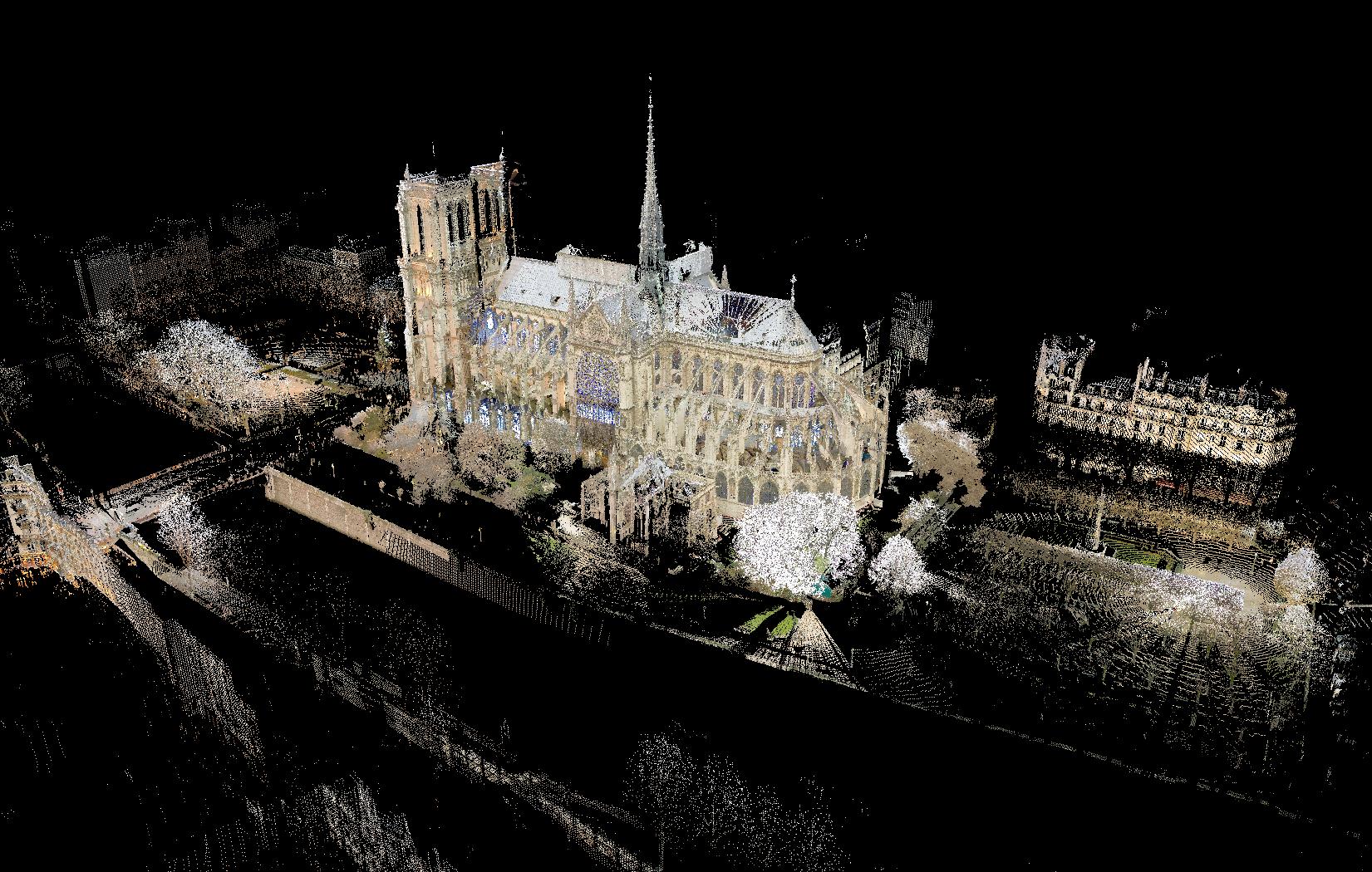 Andrew Tallon’s digital rendering of the exterior of the cathedral with a black background.