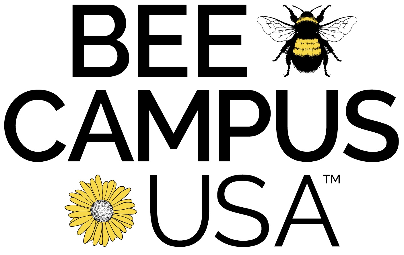 Graphic of a bee with text that reads: bee campus usa.