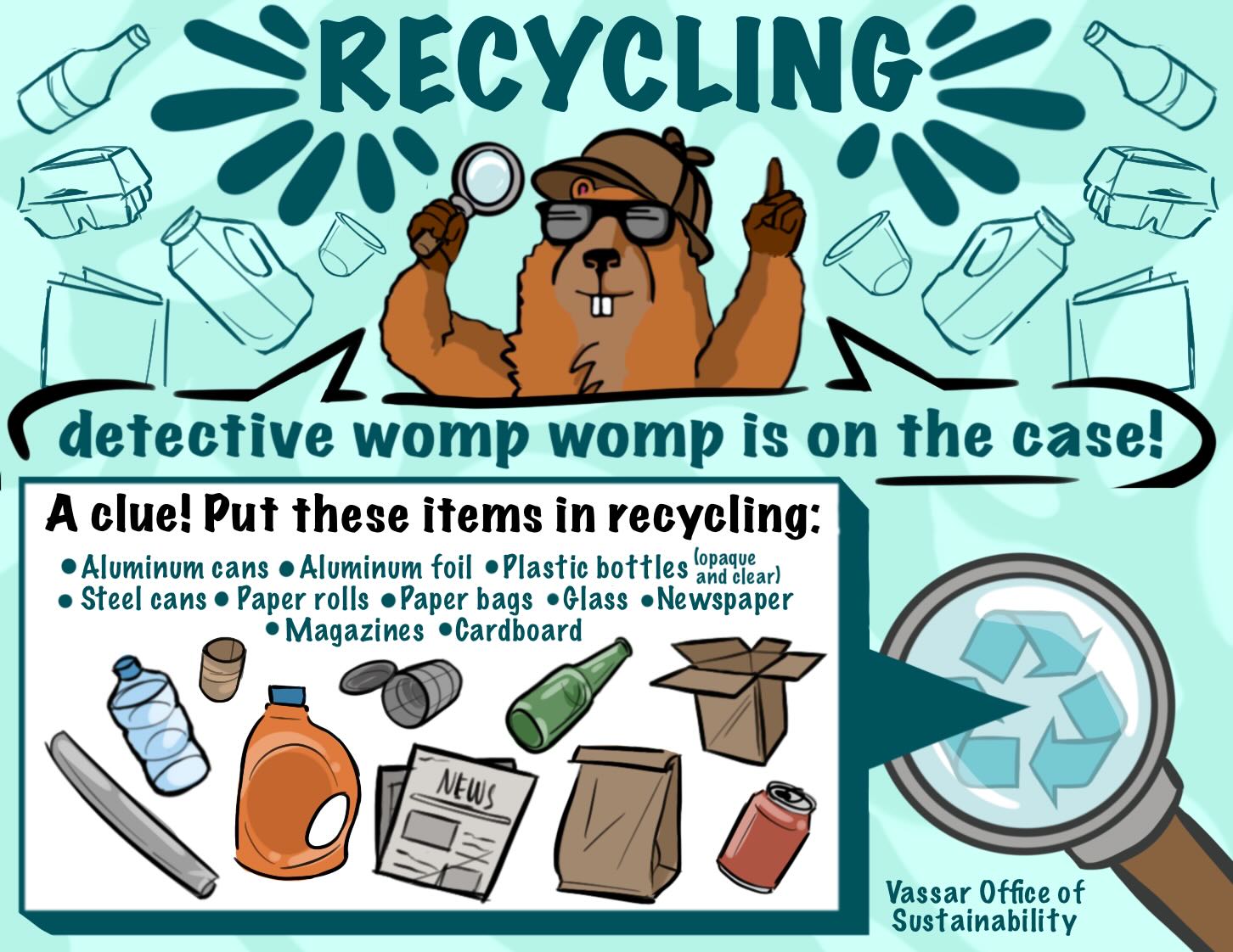 Decorative image: thumbnail of a recycling poster depicting a groundhog wearing sunglasses, recycling items, and information about recycling.