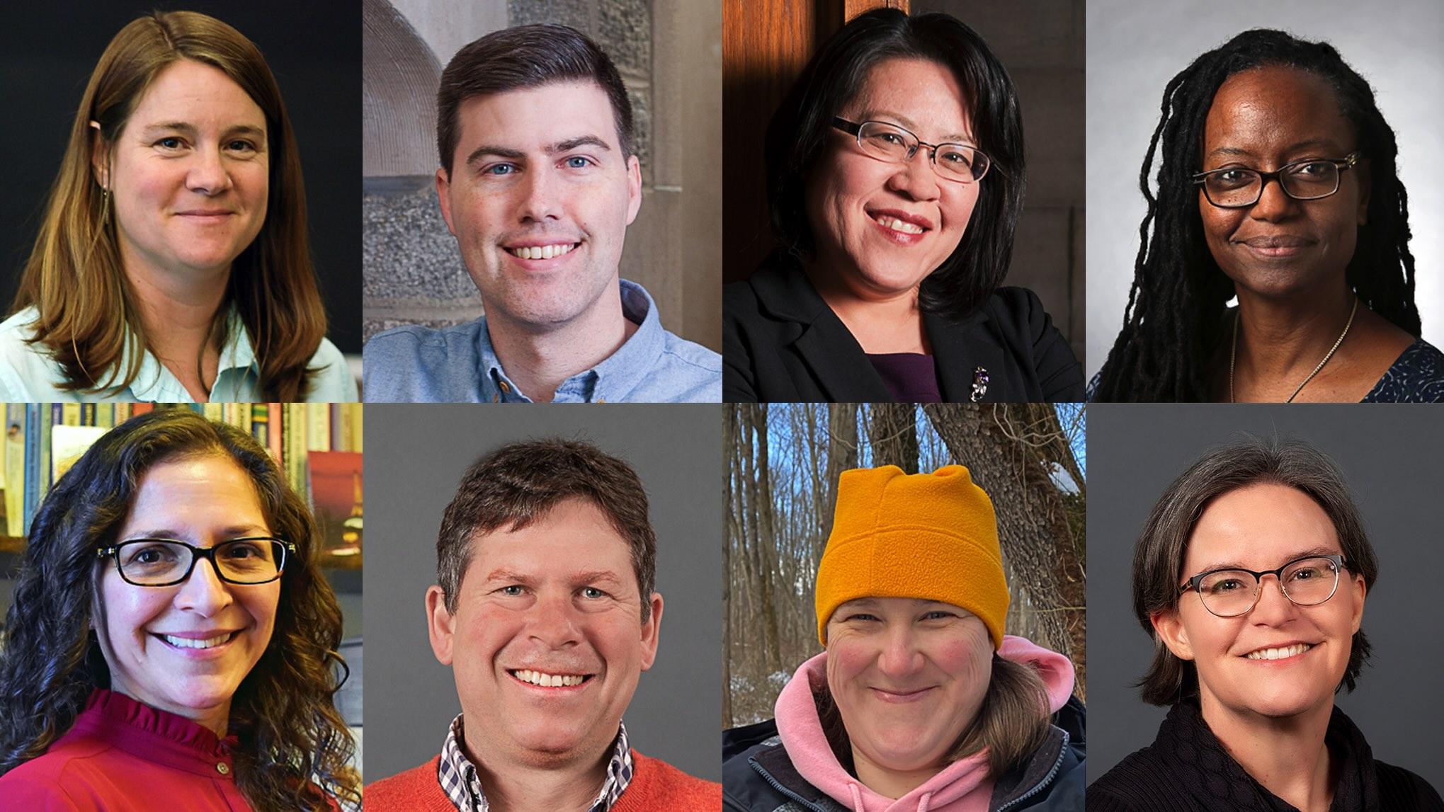 Photo collage of eight faculty members headshot portraits.