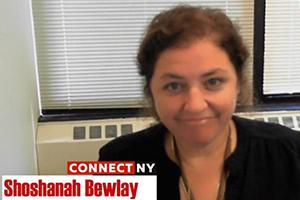 A screenshot of Shoshanah Bewlay ’92 appearing on the PBS television show Connect NY