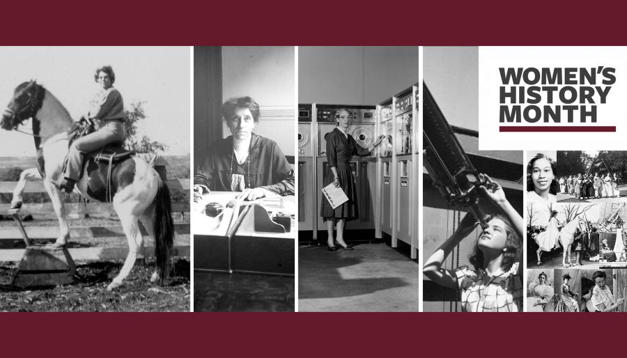 A collage of old black-and-white images with the logo "Women's History Month."