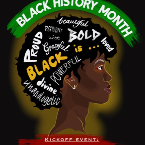 A poster for the ALANA Center's Black History Month Kickoff event.