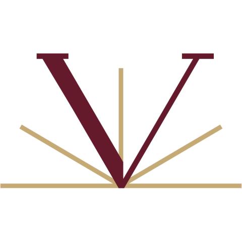 A decorative logo for the Vassar Institute featuring the letter "V"