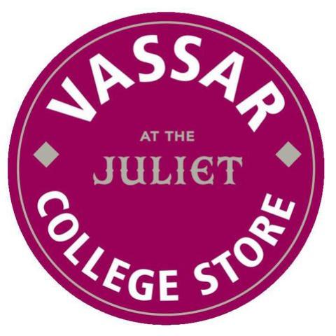 Round image with text that reads: Vassar at the Juliet College Store.
