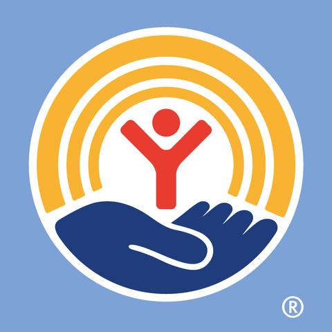 United Way of Dutchess/Orange logo - Circle with palm up blue hand under red stick figure and three yellow lines around the top half.